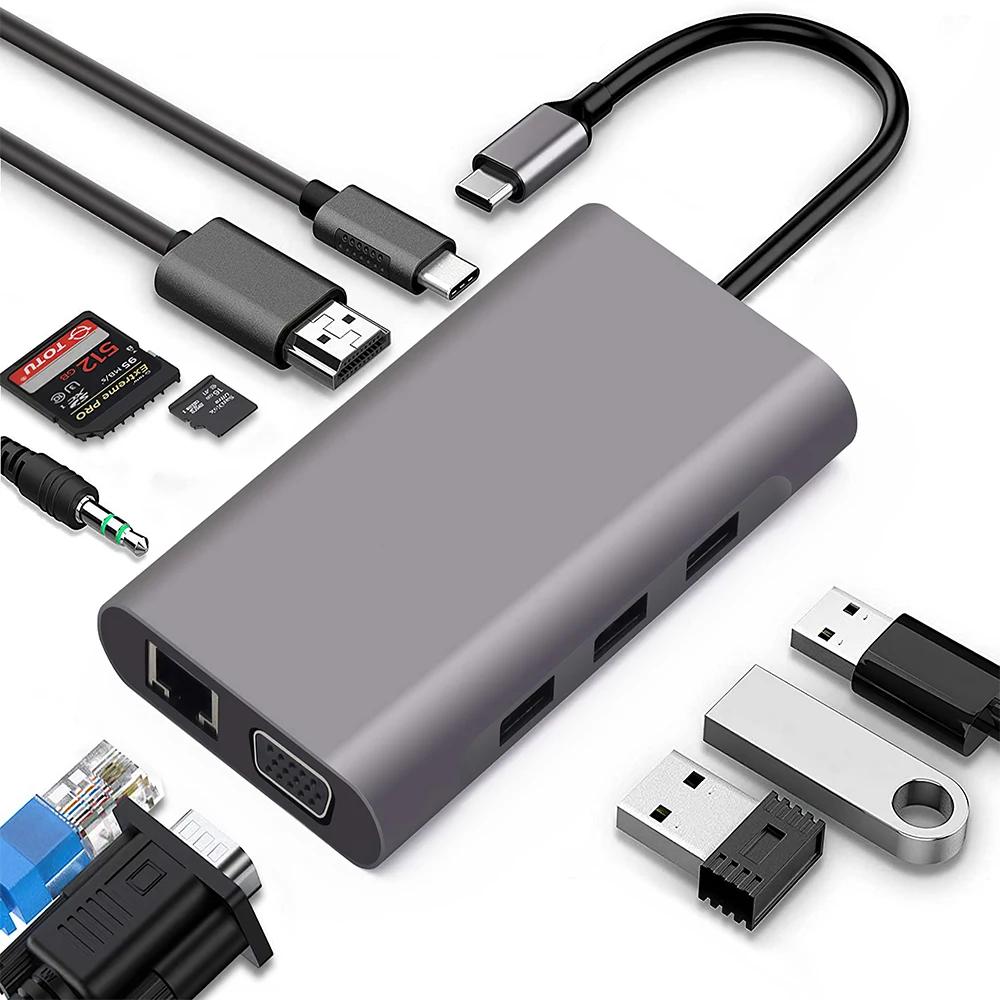 USB 3.0  ̺  ŷ ̼, CŸ USB , 4K HDMI VGA ⰡƮ RJ45 ̴ ũ SD TF ī , 10 in 1